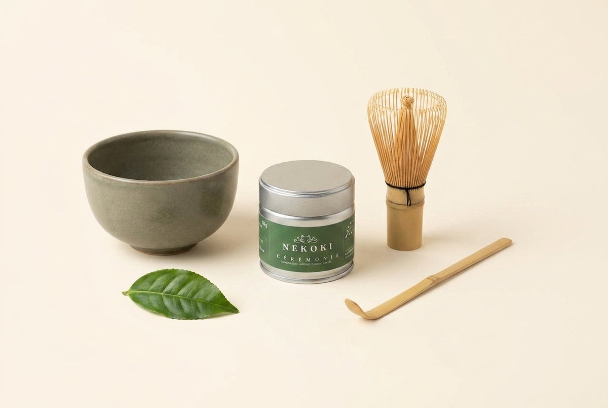 Kit matcha débutant Nekoki : bol, boîte Cérémonie, chasen et chashaku bambou Image